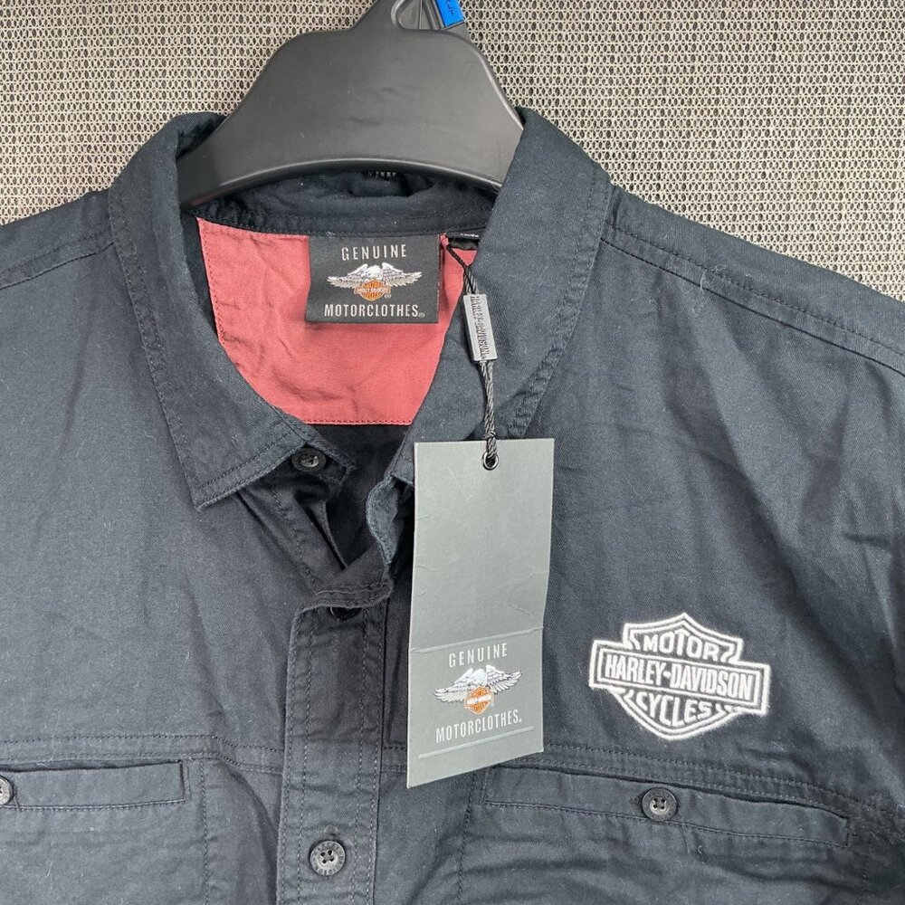 Harley-Davidson Mens 2XL Genuine MotorClothes Black Sleeveless Button-Up Shirt - Picture 3 of 8